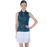 Dark Teal Butterfly Pattern Women s Sleeveless Polo Tee