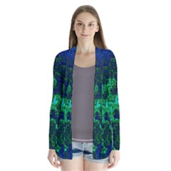 Abstract Green And Blue Techno Pattern Drape Collar Cardigan by SpinnyChairDesigns