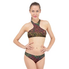 Stylish Fall Colors Camouflage High Neck Bikini Set by SpinnyChairDesigns