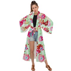  Cosmos Flowers Red Maxi Kimono by DinkovaArt
