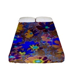 Cosmos Flowers Brown Blue Fitted Sheet (full/ Double Size) by DinkovaArt