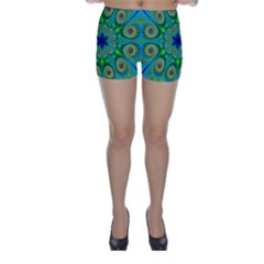 Peacock Mandala Kaleidoscope Arabesque Pattern Skinny Shorts by SpinnyChairDesigns