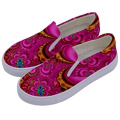 Abstract Pink Gold Floral Print Pattern Kids  Canvas Slip Ons by SpinnyChairDesigns