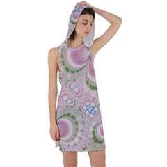 Pastel Pink Abstract Floral Print Pattern Racer Back Hoodie Dress