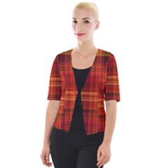 Red Brown Orange Plaid Pattern Cropped Button Cardigan