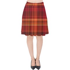 Red Brown Orange Plaid Pattern Velvet High Waist Skirt