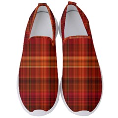 Red Brown Orange Plaid Pattern Men s Slip On Sneakers