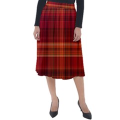 Red Brown Orange Plaid Pattern Classic Velour Midi Skirt 