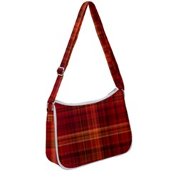 Red Brown Orange Plaid Pattern Zip Up Shoulder Bag