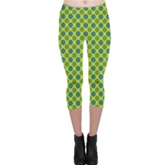 Green Polka Dots Spots Pattern Capri Leggings 