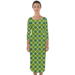 Green Polka Dots Spots Pattern Quarter Sleeve Midi Bodycon Dress