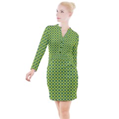 Green Polka Dots Spots Pattern Button Long Sleeve Dress