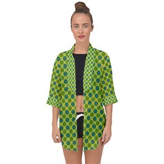 Green Polka Dots Spots Pattern Open Front Chiffon Kimono