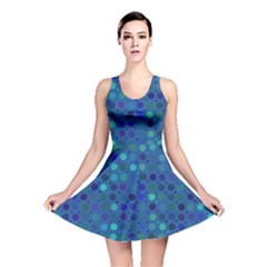 Blue Polka Dots Pattern Reversible Skater Dress by SpinnyChairDesigns