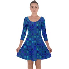 Blue Polka Dots Pattern Quarter Sleeve Skater Dress by SpinnyChairDesigns