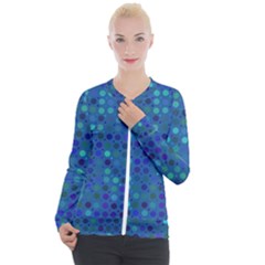 Blue Polka Dots Pattern Casual Zip Up Jacket by SpinnyChairDesigns