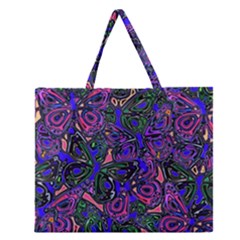 Purple Abstract Butterfly Pattern Zipper Large Tote Bag by SpinnyChairDesigns