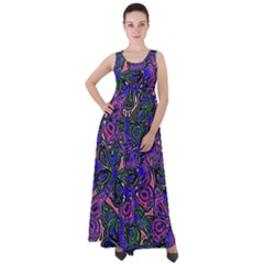 Purple Abstract Butterfly Pattern Empire Waist Velour Maxi Dress by SpinnyChairDesigns