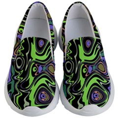 Green And Black Abstract Pattern Kids Lightweight Slip Ons by SpinnyChairDesigns