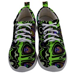 Green And Black Abstract Pattern Mens Athletic Shoes by SpinnyChairDesigns