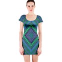 Blue Green Diamond Pattern Short Sleeve Bodycon Dress View1