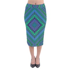 Blue Green Diamond Pattern Velvet Midi Pencil Skirt by SpinnyChairDesigns