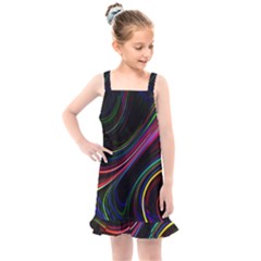 Neon Glow Lines On Black Kids  Overall Dress by SpinnyChairDesigns