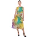 Watercolor Flowers Floral Print Midi Tie-Back Chiffon Dress View1