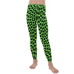 Abstract Black And Green Checkered Pattern Kids  Lightweight Velour Leggings by SpinnyChairDesigns