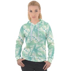 Turquoise Light Green Butterfly Pattern Women s Overhead Hoodie by SpinnyChairDesigns
