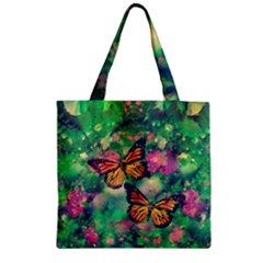Watercolor Monarch Butterflies Zipper Grocery Tote Bag by SpinnyChairDesigns
