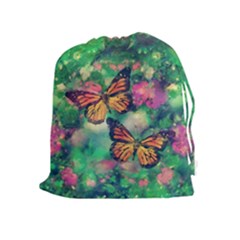 Watercolor Monarch Butterflies Drawstring Pouch (xl)