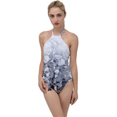 Black And White Abstract Mosaic Pattern Go With The Flow One Piece Swimsuit by SpinnyChairDesigns