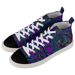 Purple Teal Abstract Jungle Print Pattern Men s Mid-top Canvas Sneakers by SpinnyChairDesigns