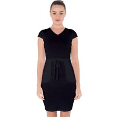 Plain Black Solid Color Capsleeve Drawstring Dress  by FlagGallery