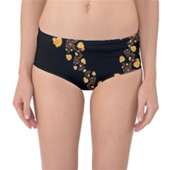 Abstract Gold Yellow Roses On Black Mid-waist Bikini Bottoms by SpinnyChairDesigns