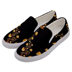 Abstract Gold Yellow Roses On Black Men s Canvas Slip Ons by SpinnyChairDesigns