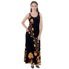 Abstract Gold Yellow Roses On Black Sleeveless Velour Maxi Dress by SpinnyChairDesigns
