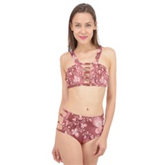 Tea Rose Colored Floral Pattern Cage Up Bikini Set by SpinnyChairDesigns