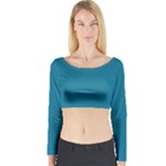 Mosaic Blue Pantone Solid Color Long Sleeve Crop Top