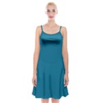 Mosaic Blue Pantone Solid Color Spaghetti Strap Velvet Dress