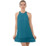 Mosaic Blue Pantone Solid Color Halter Tie Back Chiffon Dress