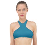 Mosaic Blue Pantone Solid Color High Neck Bikini Top