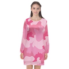 Camo Pink Long Sleeve Chiffon Shift Dress 