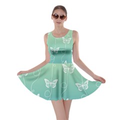 White Butterflies On Blue And Light Green Skater Dress by SpinnyChairDesigns