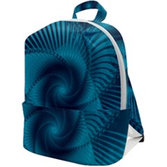 Cerulean Blue Pinwheel Floral Design Zip Up Backpack by SpinnyChairDesigns