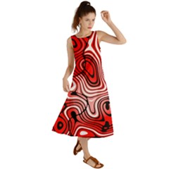Black Red White Abstract Stripes Summer Maxi Dress by SpinnyChairDesigns
