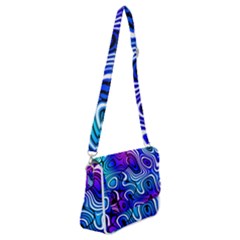 Blue Purple Abstract Stripes Shoulder Bag With Back Zipper by SpinnyChairDesigns