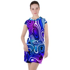 Blue Purple Abstract Stripes Drawstring Hooded Dress by SpinnyChairDesigns