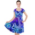 Blue Purple Abstract Stripes Cap Sleeve Midi Dress View1